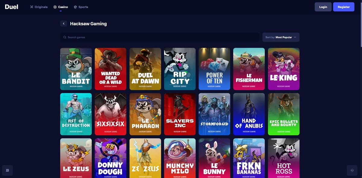 Hacksaw Gaming section at Duel.com
